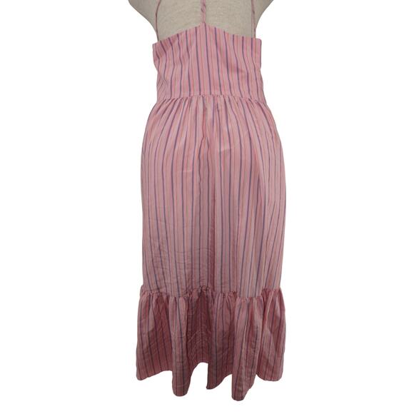ZARA Pink Striped Ruffle Hem Midi Sundress Crisscross Back Size M - Picture 13 of 15